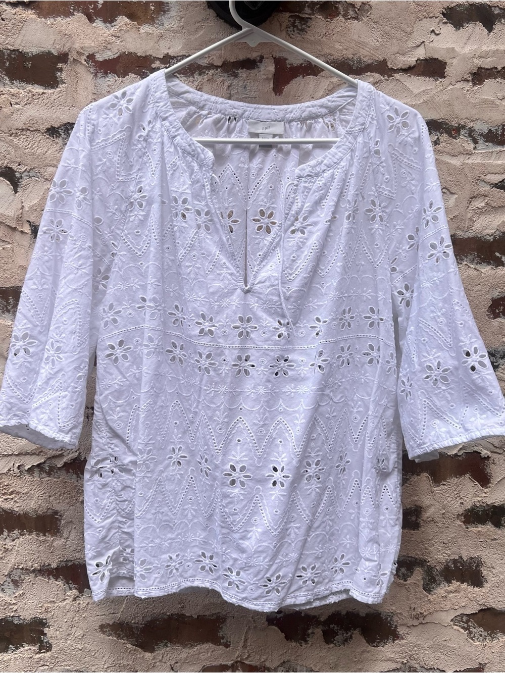 J. Jill White Eyelet Blouse with Feminine Detailing